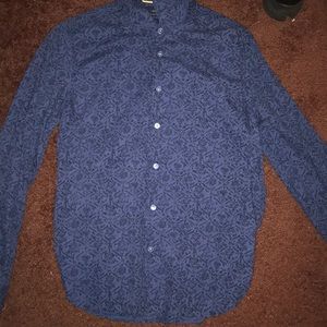 Blue button down with a black floral design